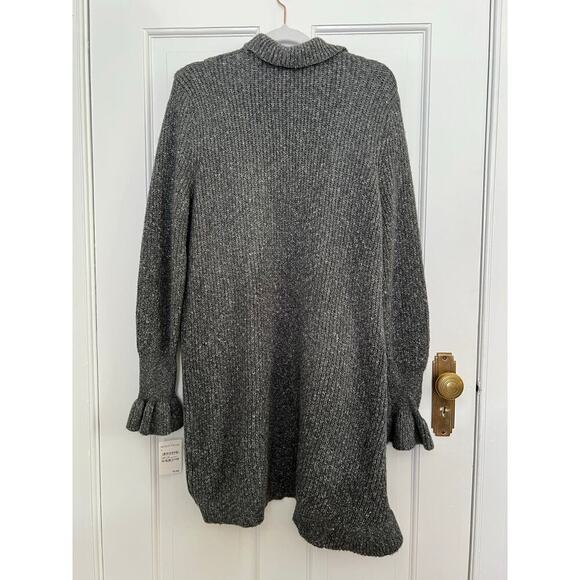 NEW Hinge Women's S Knit Blend Cardigan Gray Ruffle Long Line Sweater Casual - Picture 2 of 15